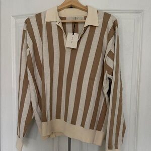 NWT Cal Pima Cotton Henley in Cream and Latte Stripe